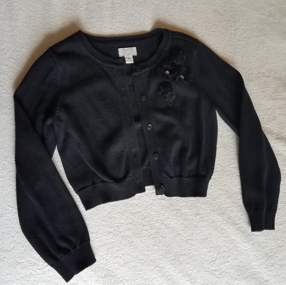 Black girls cardigan with flower detail